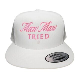 Maw Maw Tried Flat Bill Mesh Snapback White Cap Hat Embroidered